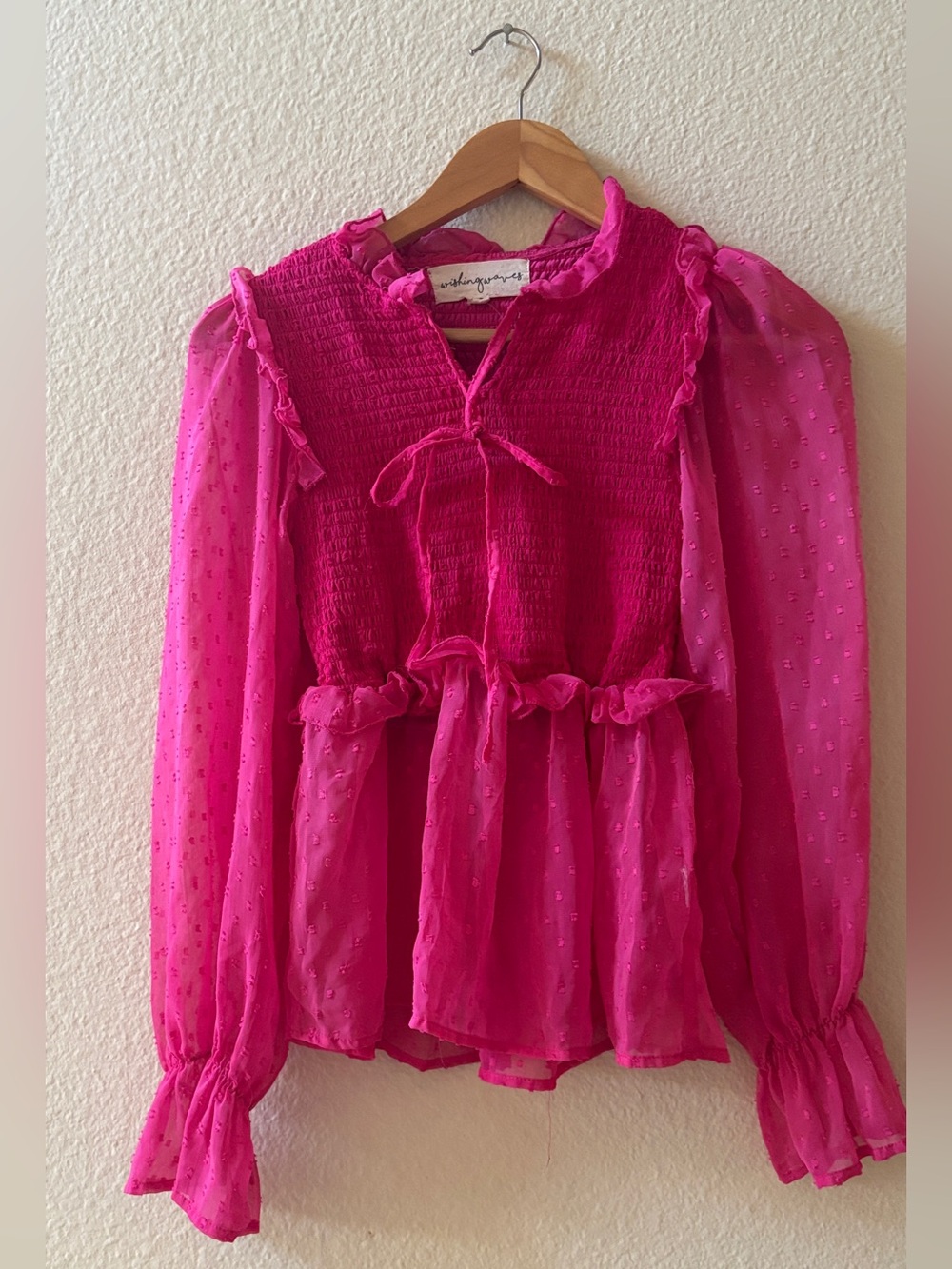 Hot Pink Ruffled Sheer Sleeve Top